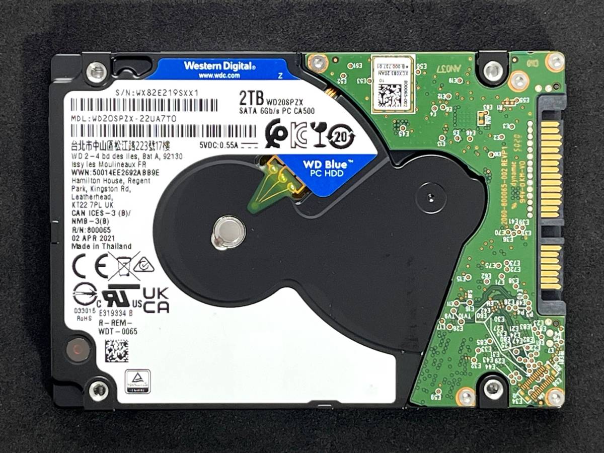 【送料無料】 ★ 2TB ★　WD Blue　/　WD20SPZX　【使用時間：61ｈ】2021年製　Western Digital Blue　稼働極少 2.5インチ内蔵HDD/7mm 即決_画像1