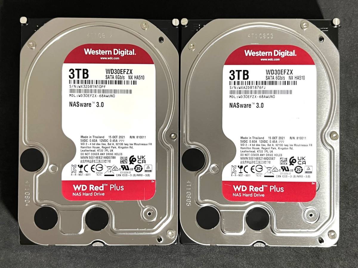 【送料無料】 2個セット　★ 3TB ★　WD Red Plus / WD30EFZX　【使用時間:5033ｈ＆5033ｈ】2021年製　良品　Western Digital RED Plus_画像1