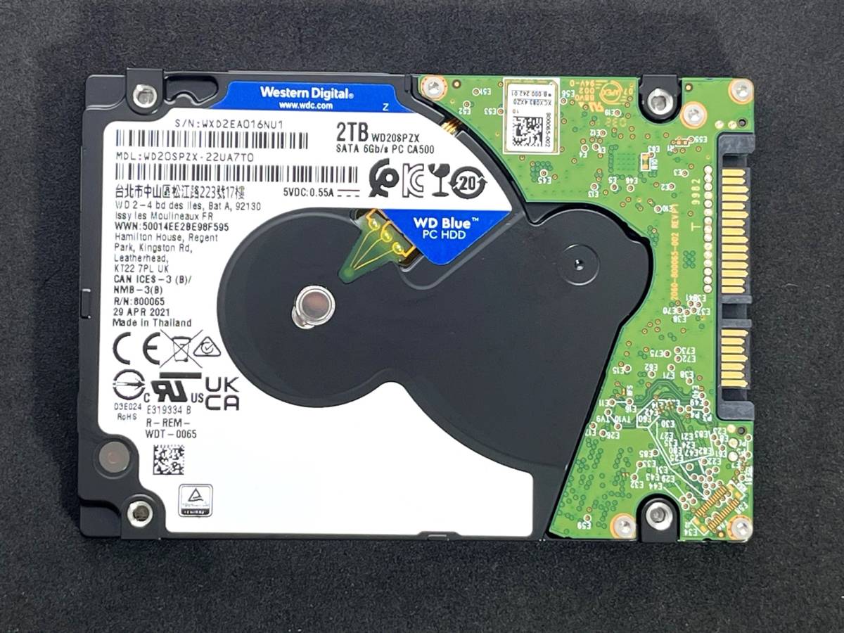 【送料無料】 ★ 2TB ★　WD Blue　/　WD20SPZX　【使用時間：7 ｈ】2021年製 Western Digital Blue 新品同様 2.5インチ内蔵HDD/7mm 即決_画像1