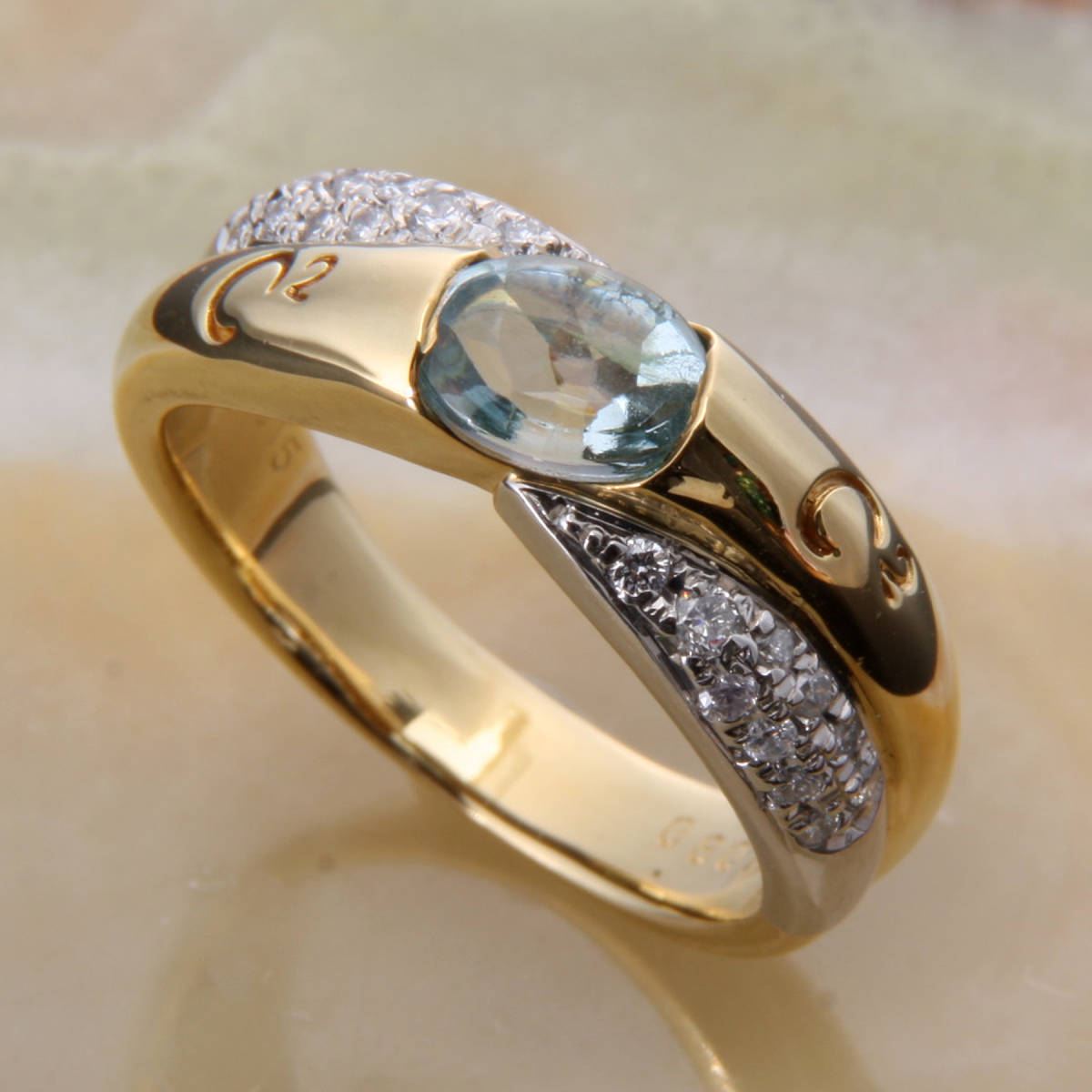 GINGER掲載商品】 ke9691◇K18/Pt900リング アクアマリン