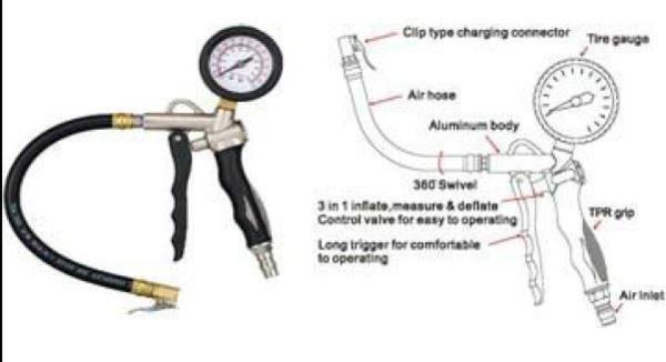 1円～　タイヤインフレーターゲージ タイヤ空気圧 空気入れ レバー エアー補充 タイヤゲージ　TH599　残1_画像2