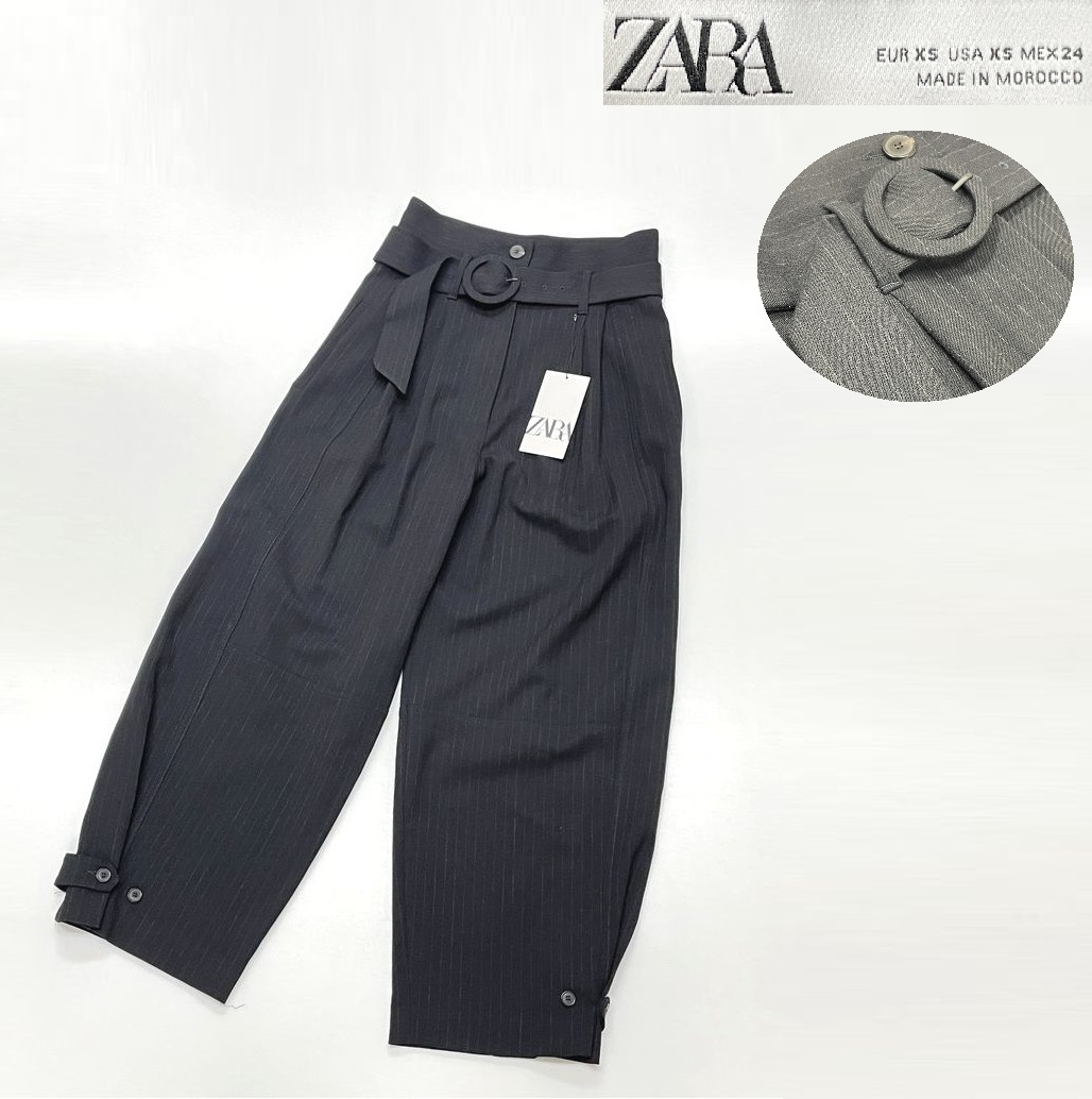 未使用品 /XS/ ZARA ブラック ストライプワイドレッグパンツ レディース タグ カジュアル ボトム 通勤 フォーマル 大人可愛いデイリー ザラ