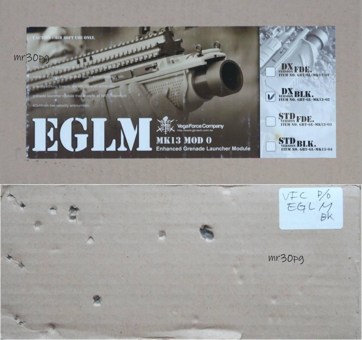 スタンドアローン 未使用品 VFC製 FN HERSTAL EGLM Mk13mod0 DX BK 40mmモスカート用グレネードランチャー SCAR-L/H対応 EFT/FN40GL/BATMAN_DX版。※箱の側面にBB弾の上に置いた痕あり