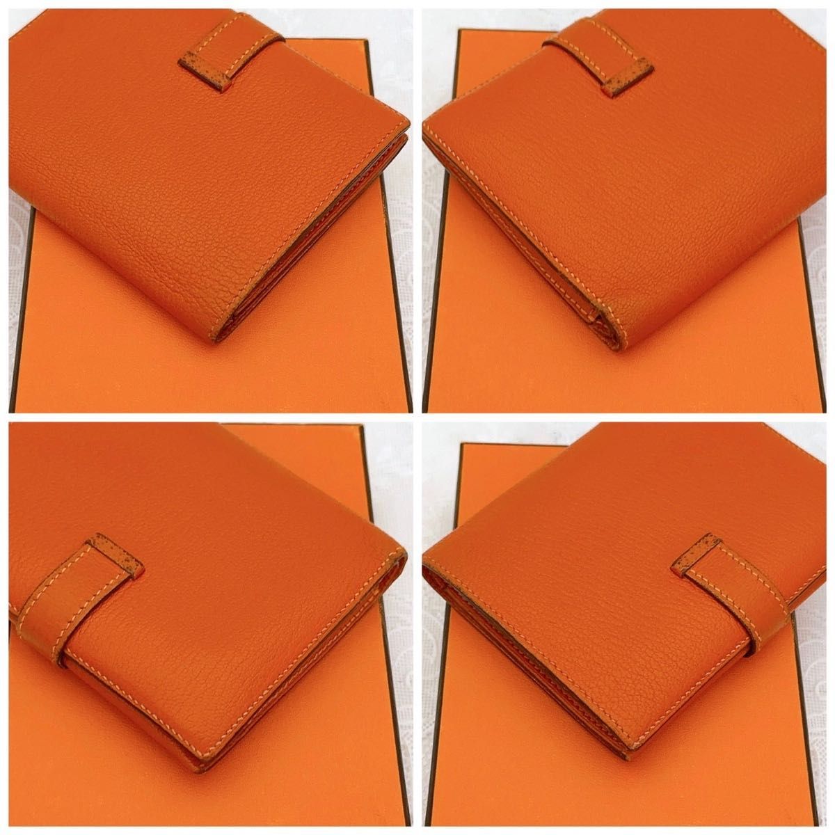 HERMES エルメス 折り財布 ベアンコンパクト オレンジ系 シルバー金具