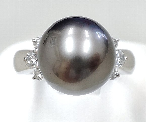 激安 超特価商店街 Y8879★Pt900 仕上げ済 10.2g★鑑別書 リング★15.5号 0.35ct 天然ダイヤモンド 12.2mm 天然南洋黒蝶真珠 黒蝶(くろちょう)真珠