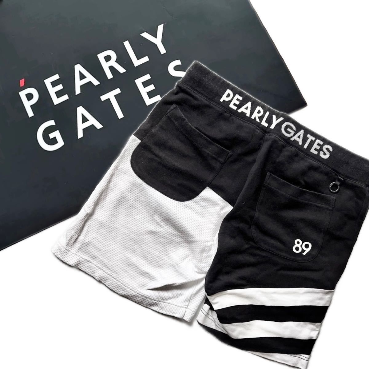 【送料無料】PearlyGates パーリーゲイツ　ハーフパンツ　モノクロ　白黒　メンズ　6 ゴルフパンツ　ズボン　XL LL golf ロゴ