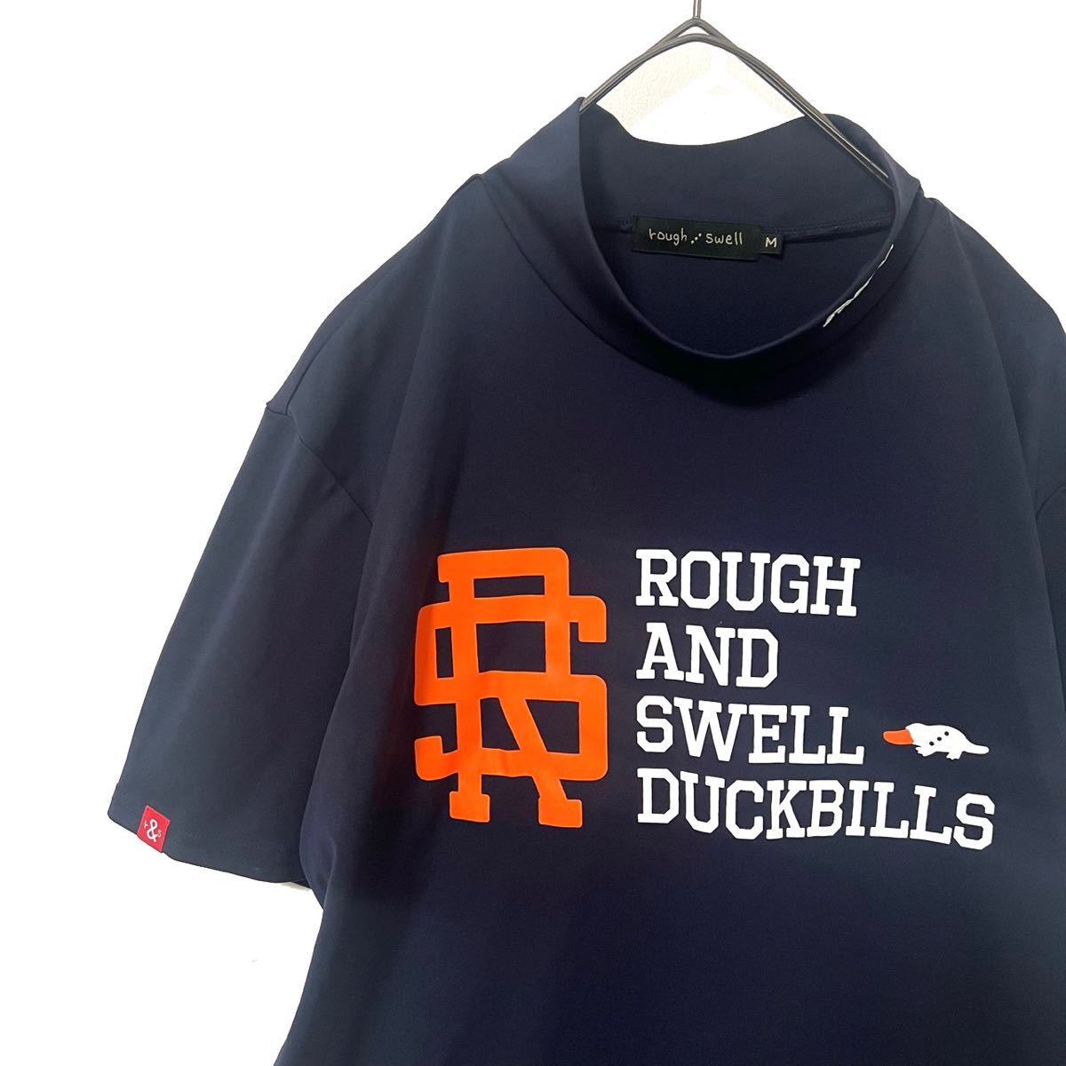 【送料無料】rough&swell ラフアンドスウェル　モックネック　メンズ　シャツ　M 半袖　ゴルフ　golf ネイビー　紺色　ロゴ