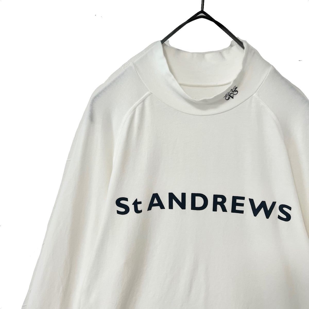 【送料無料】St ANDREWS セントアンドリュース　モックネック　ロゴ　Tシャツ　メンズ　長袖　ホワイト　白　M_画像1