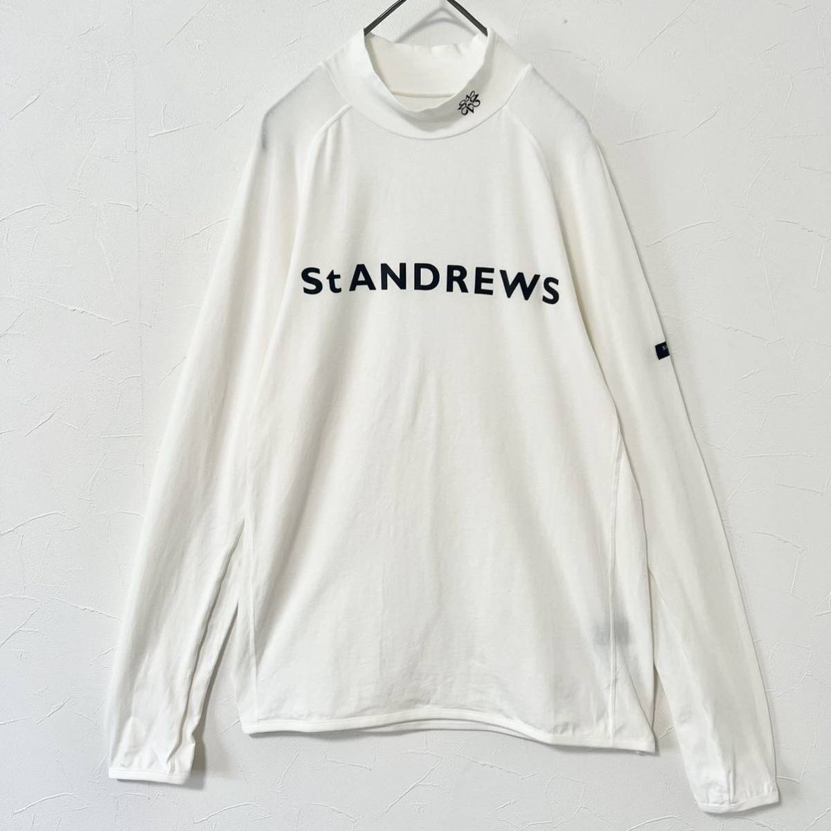 【送料無料】St ANDREWS セントアンドリュース　モックネック　ロゴ　Tシャツ　メンズ　長袖　ホワイト　白　M_画像2