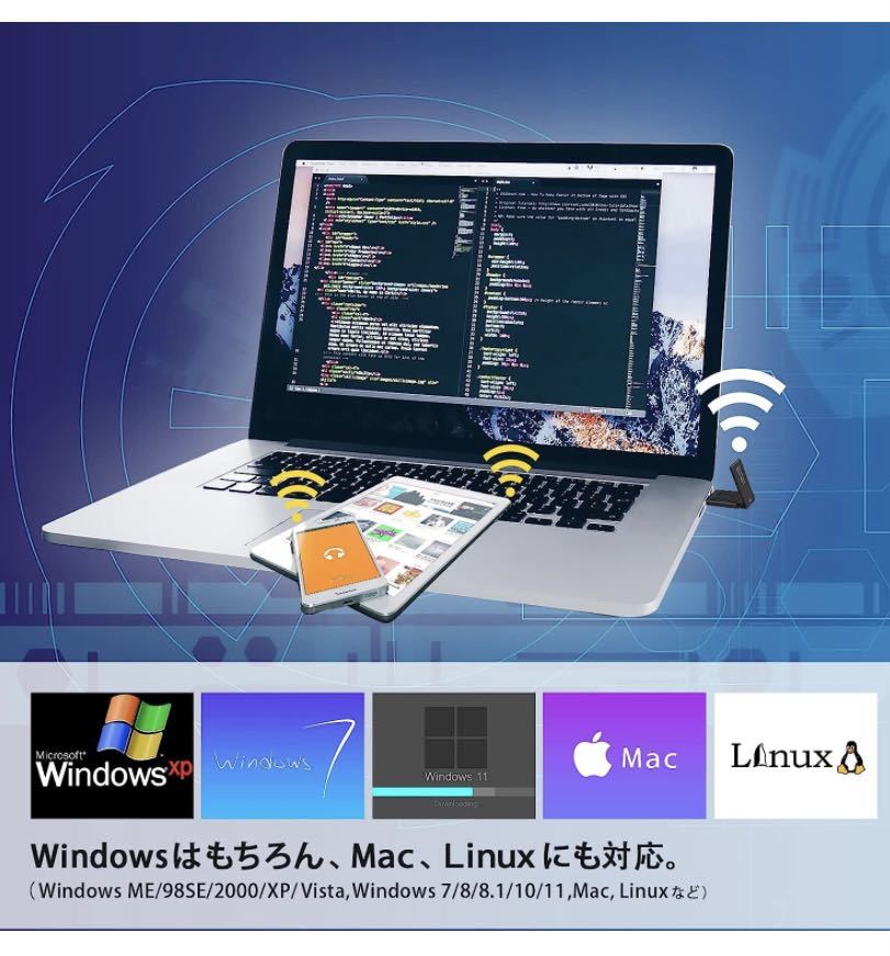 WiFi無線LAN子機【2023年NEWモデル】 usb 1300Mbps USB3.0 受信機 デュアルバンド 5G/2.4G 802.11 AC 高速通信 無線ラン子機_画像7