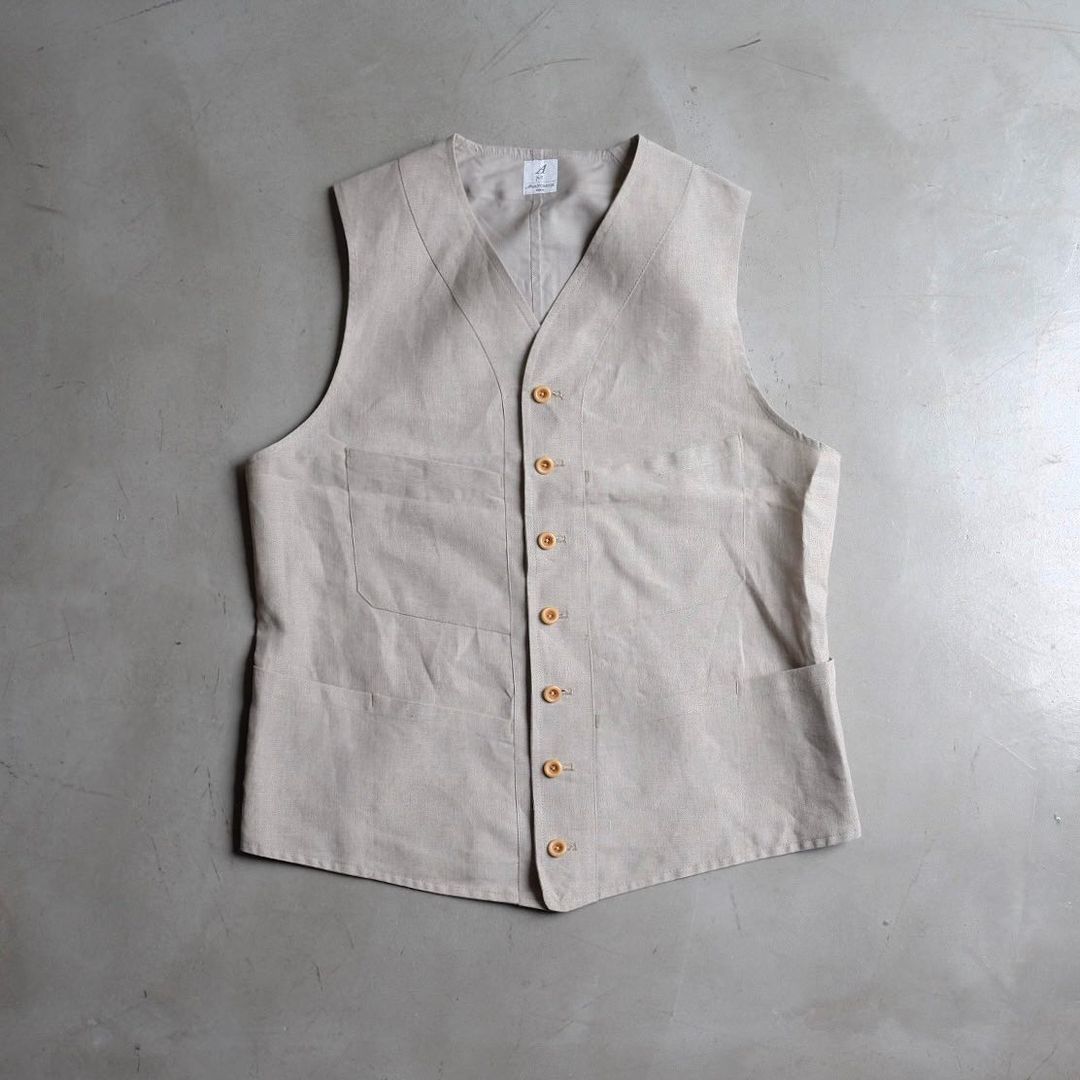 [新品未使用] 仏製anatomica Sagan Vest Linen natural S　リネンフランスアナトミカtangoシングルラグラン