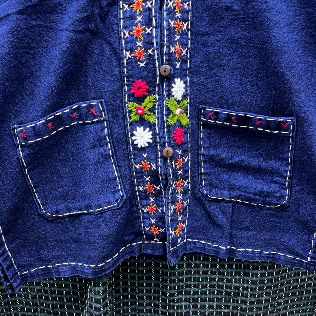 チャイナシャツ 花刺繍 刺繍 長袖 レディース Mサイズ コットン100％ タイ製品 c-145_画像3