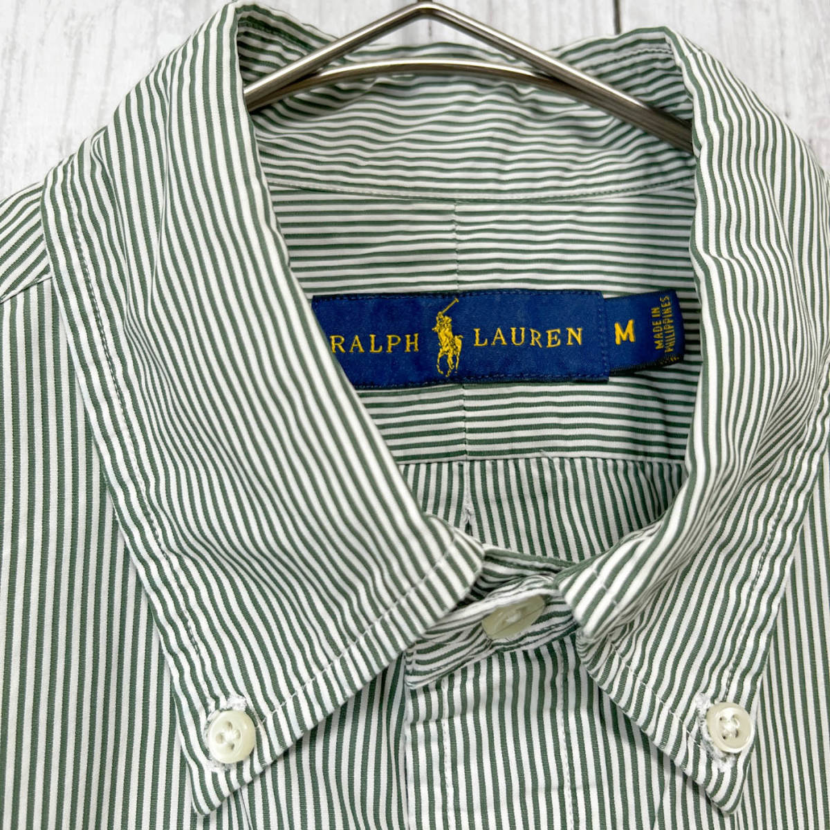 ラルフローレン Ralph Lauren ストライプシャツ 長袖シャツ メンズ ワンポイント コットン100% Mサイズ 3‐923_画像5