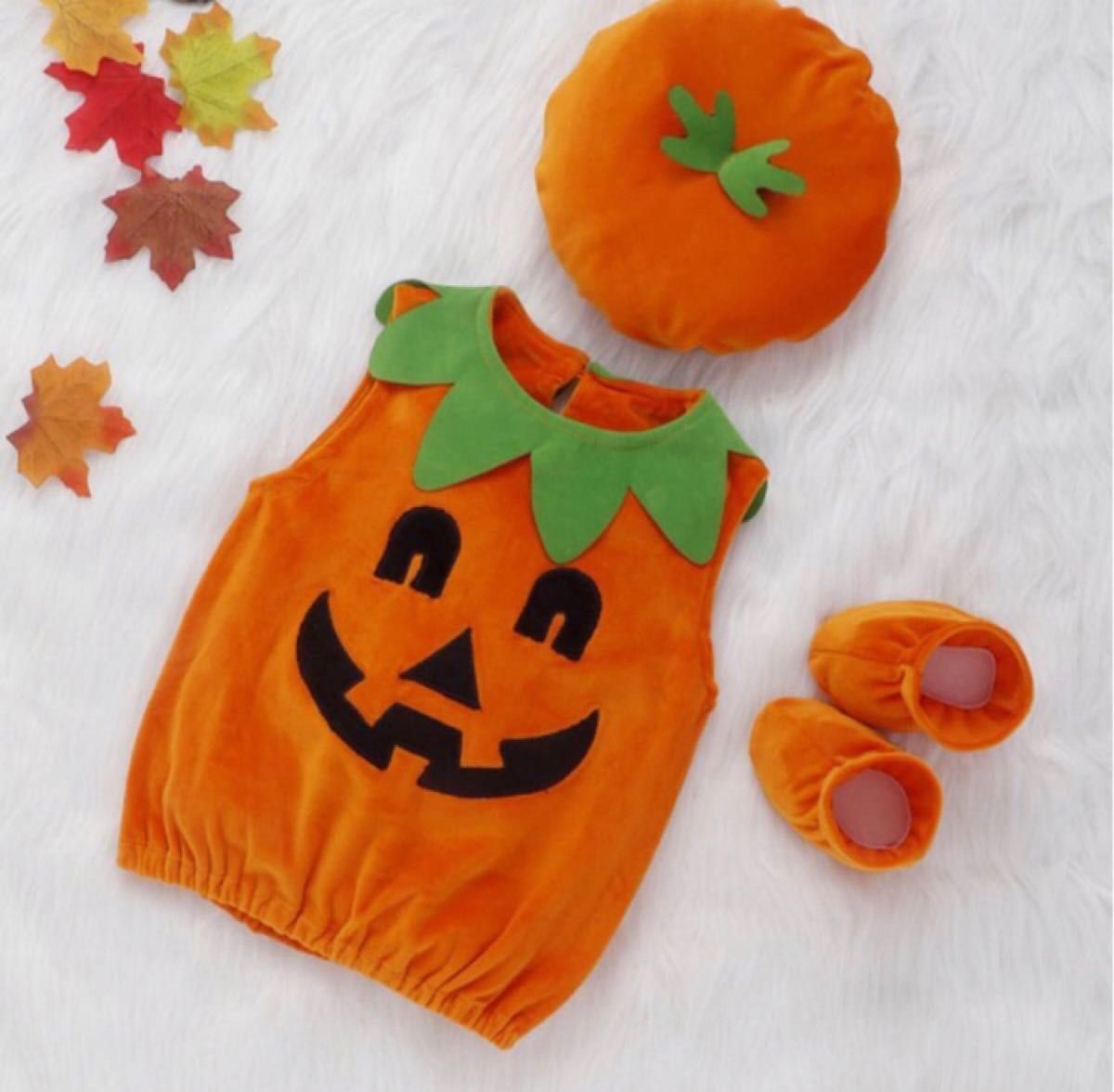 美品　ハロウィン　かぼちゃ　3点セット　80サイズ　コスプレ 子供 ベビー   仮装  衣装 パーティ  イベント　
