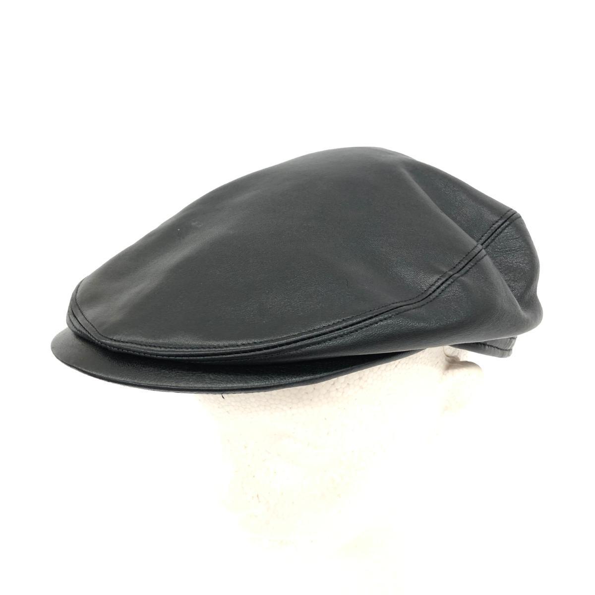 ◆GINZA TORAYA ギンザトラヤ レザーハンチング LL◆ ブラック 羊革 メンズ 帽子 ハット hat 服飾小物