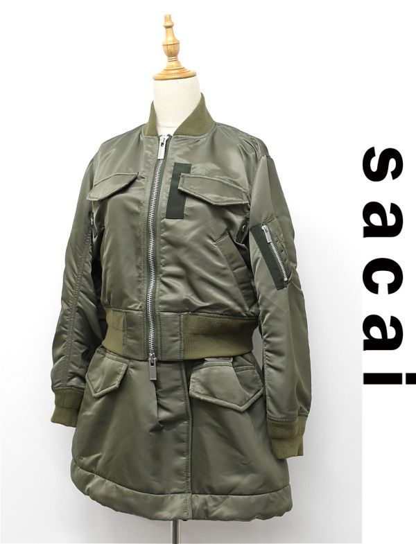 HGS-B306/SACAI 20AW 5136 ドッキングボンバージャケット MA-1 ナイロンツイルコート ブルゾン レイヤード ドロップショルダー 1 S 緑_画像1