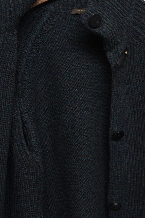 HGS-H300/美品 Louis Vuitton カーディガン リブニット ジャケット カシミヤ混 ハイネック ベルトデザイン ラグラン XS 緑 紺_画像7