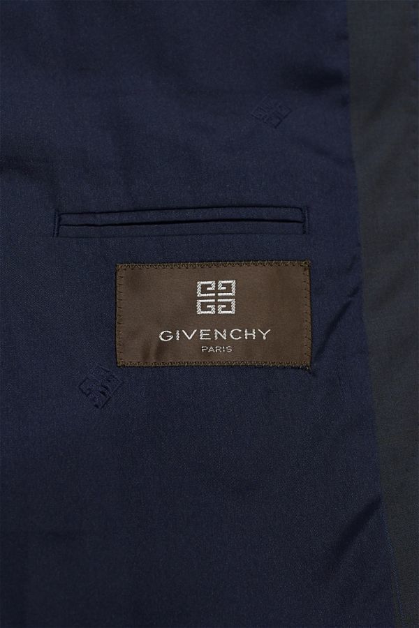 HGA-N267/美品 GIVENCHY セットアップ スーツ テーラードジャケット パンツ 2つボタン チェック 2タック 裾シングル M相当 ダークブルー_画像9