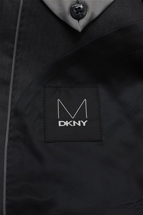 N266/美品 DKNY テーラードジャケット 光沢 ストライプ柄 2つボタン 背抜き センターベント 細身 スリム 34 S~M グレー_画像5