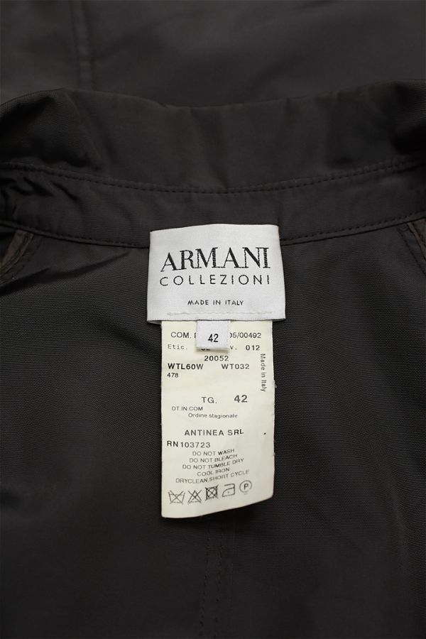 HGB-K314/美品 ARMANI COLLEZIONI トレンチコート ジャケット ウエストベルト ナイロン 42 XL ダークブラウン イタリア製_画像9