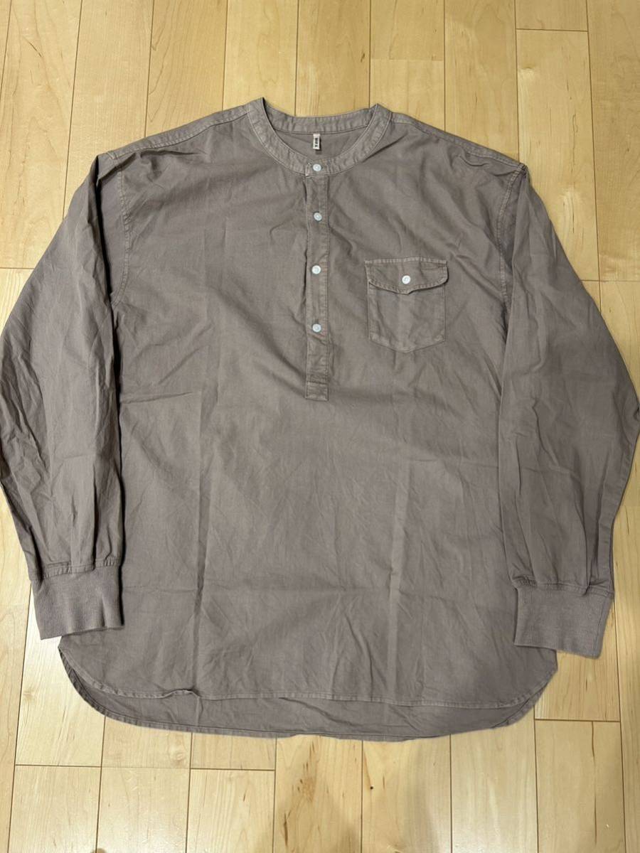 ★ The DUFFER of ST.GEORGE ECO FRIENDLY DYEING NO COLLAR RIBBED SH:サステナブル エコ ノーカラー リブ袖シャツ XL