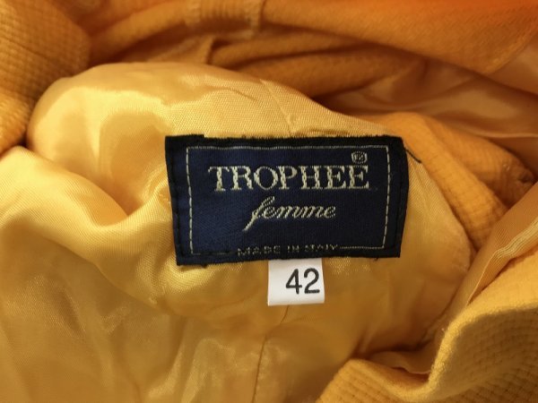 TROPHEE トロフィー レディース 半袖ボタンジャケット・ミニスカート スーツ上下セットアップ 42 黄色_画像2