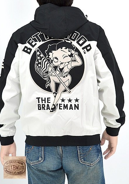 BR×LOONEYコラボ 天竺ロングTシャツ◆The BRAVE-MAN オフホワイトXLサイズ BBB-2351 ブレイブマン ベティーちゃん 刺繍 バイカー_画像1