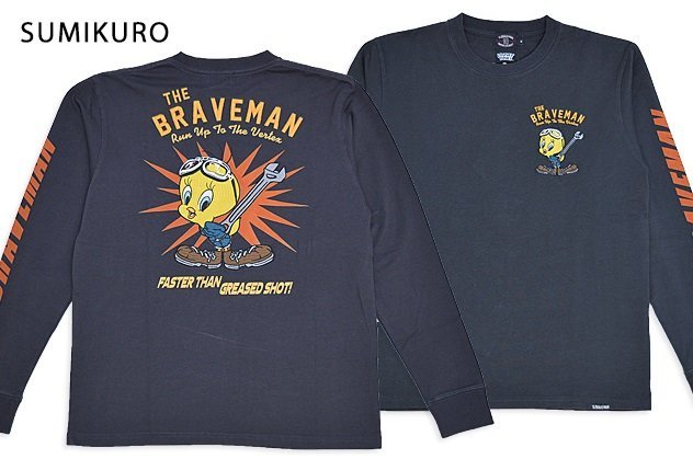 BR×LOONEYコラボ 天竺ロングTシャツ◆The BRAVE-MAN スミクロXLサイズ LTB-2314 ブレイブマン 刺繍 長袖 バイカー_画像2