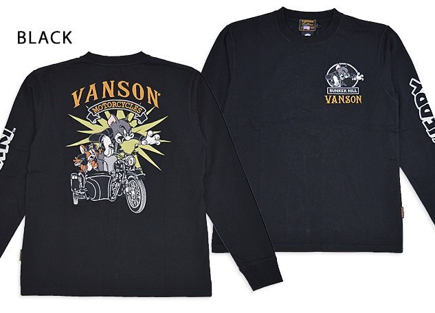 vanson×TOM＆JERRYコラボ 天竺ロングTシャツ◆vanson ブラックMサイズ TJV-2330 ヴァンソン バンソン トムとジェリー 刺繍 バイカー