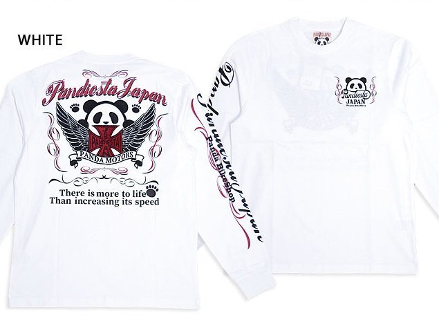 ピンストライプパンダロングTシャツ◆PANDIESTA JAPAN ホワイトMサイズ 533600 パンディエスタジャパン 刺繍 長袖
