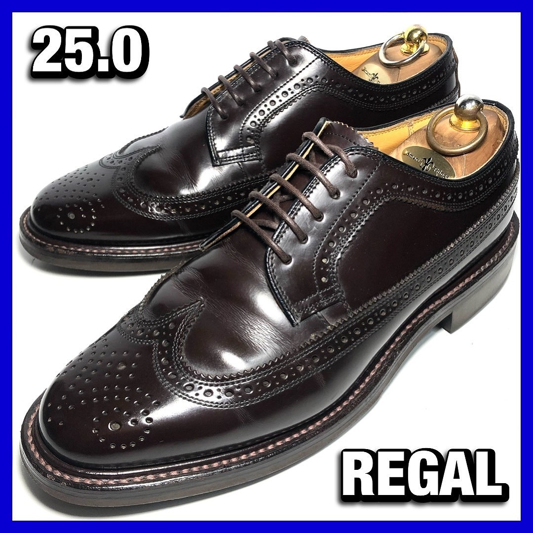REGAL 25cm メンズ 茶 ブラウン ウィングチップ W218 リーガル 革靴 レザー ビジネス シューズ 本革 中古 *管理HAJ2727
