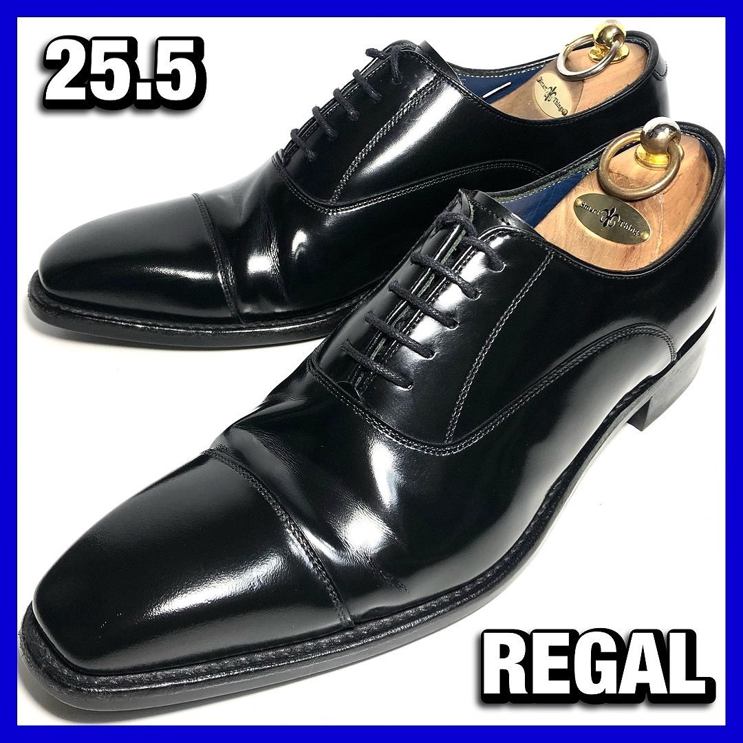 REGAL 25.5cm メンズ 黒 ブラック ストレートチップ 内羽根 W61B リーガル 革靴 レザー ビジネス シューズ 本革 中古 *管理JAJ2631_画像1
