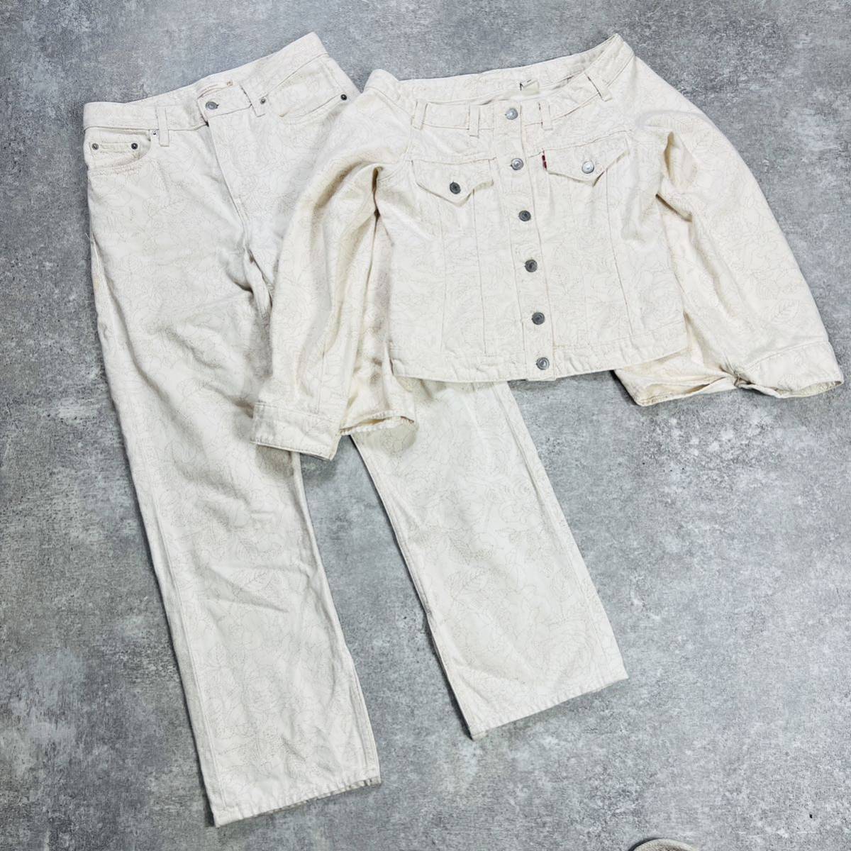 1スタ 21SS GANNI × Levi’s ガニー リーバイス デニム セットアップ 再構築 花柄 オフホワイト O41_画像1