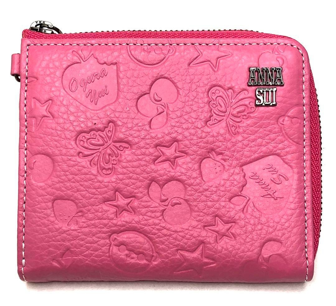 ANNA SUI アナスイ 小倉唯 コラボウォレット L字ジップ折り財布 ピンク_画像1