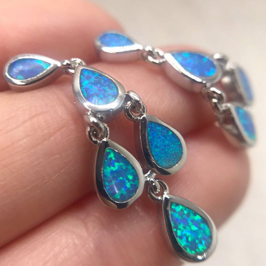  blue fire - opal enough. car la car la earrings * lady's silver 925 stamp color stone accessory new goods gem Y-RSHOP wholesale 