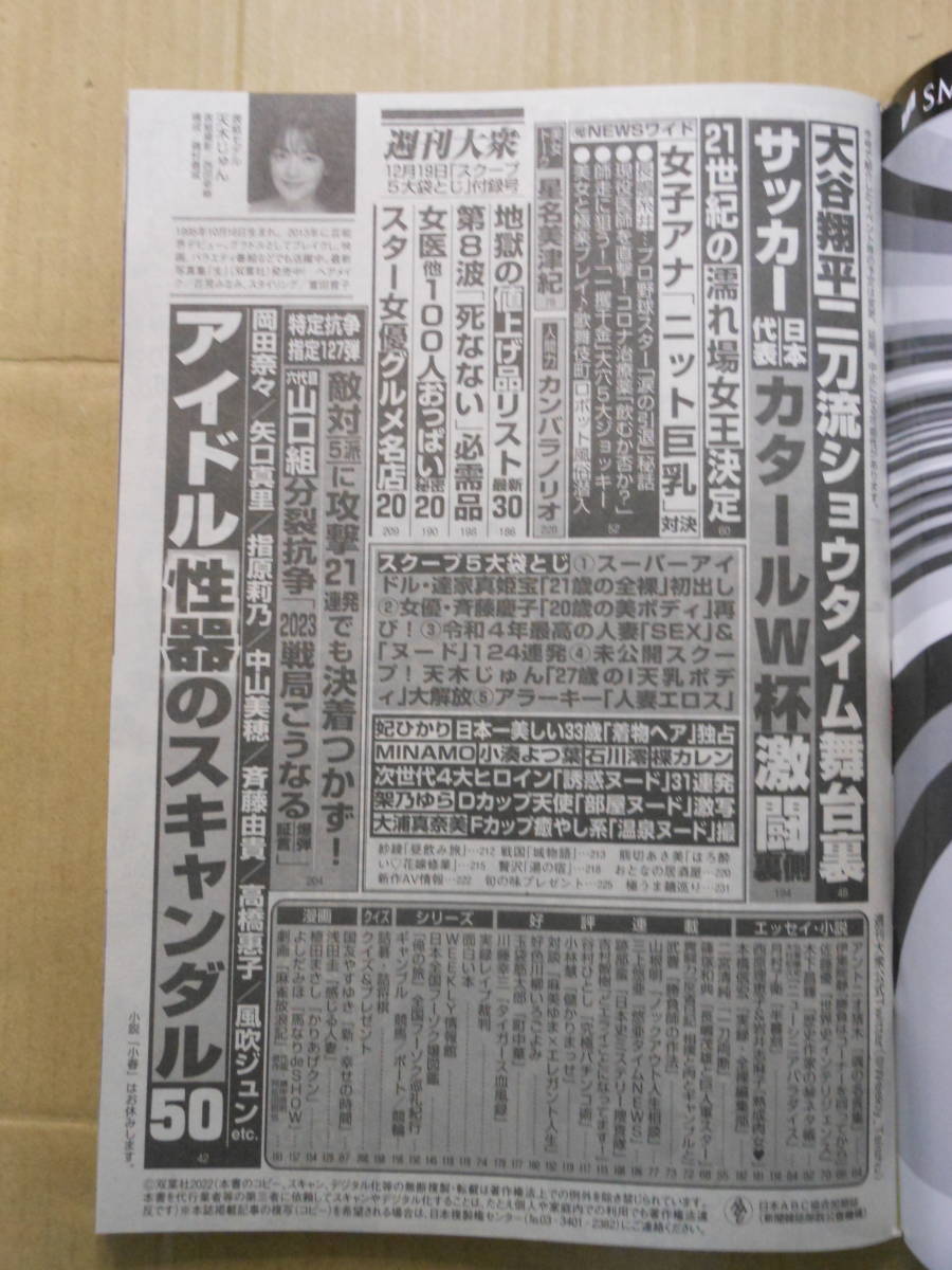 天木じゅん 表紙「週刊大衆 2022/12/19号」斎藤慶子 妃ひかり 達家真姫宝 MINAMO 小湊よつ葉 石川澪 綾瀬はるか_画像2