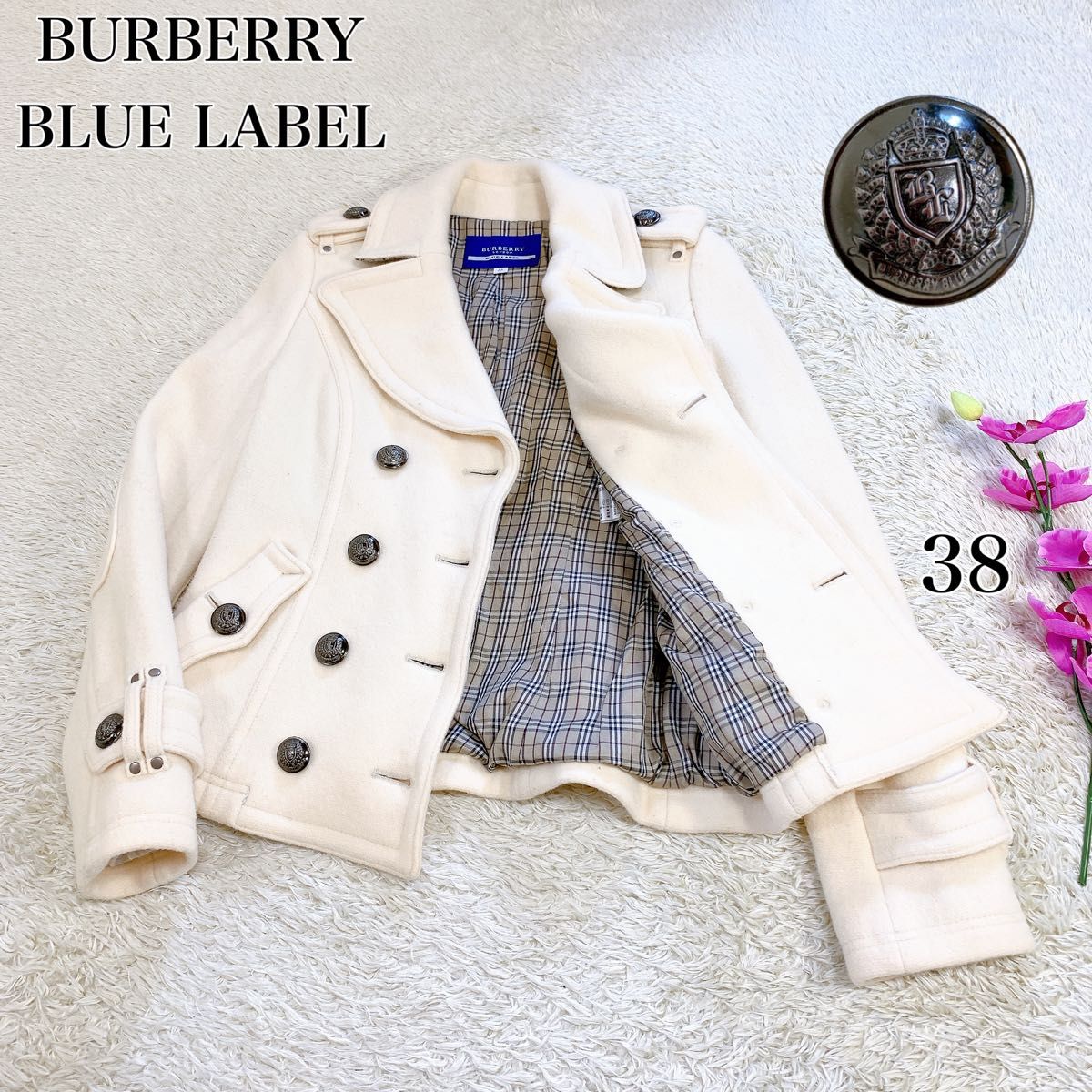 美品】 BURBERRY ピーコート ノバチェック ホースロゴ 銀ボタン M-