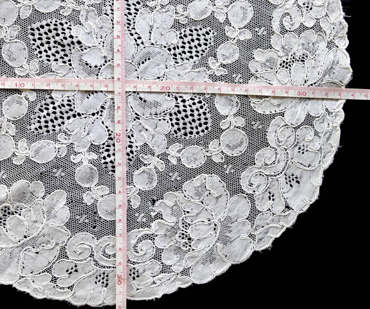 19世紀 フランス 大判 レース アンティーク 刺繍 布 縫製 古布 カットワーク スカラップ トリム チュール リメイク_画像8