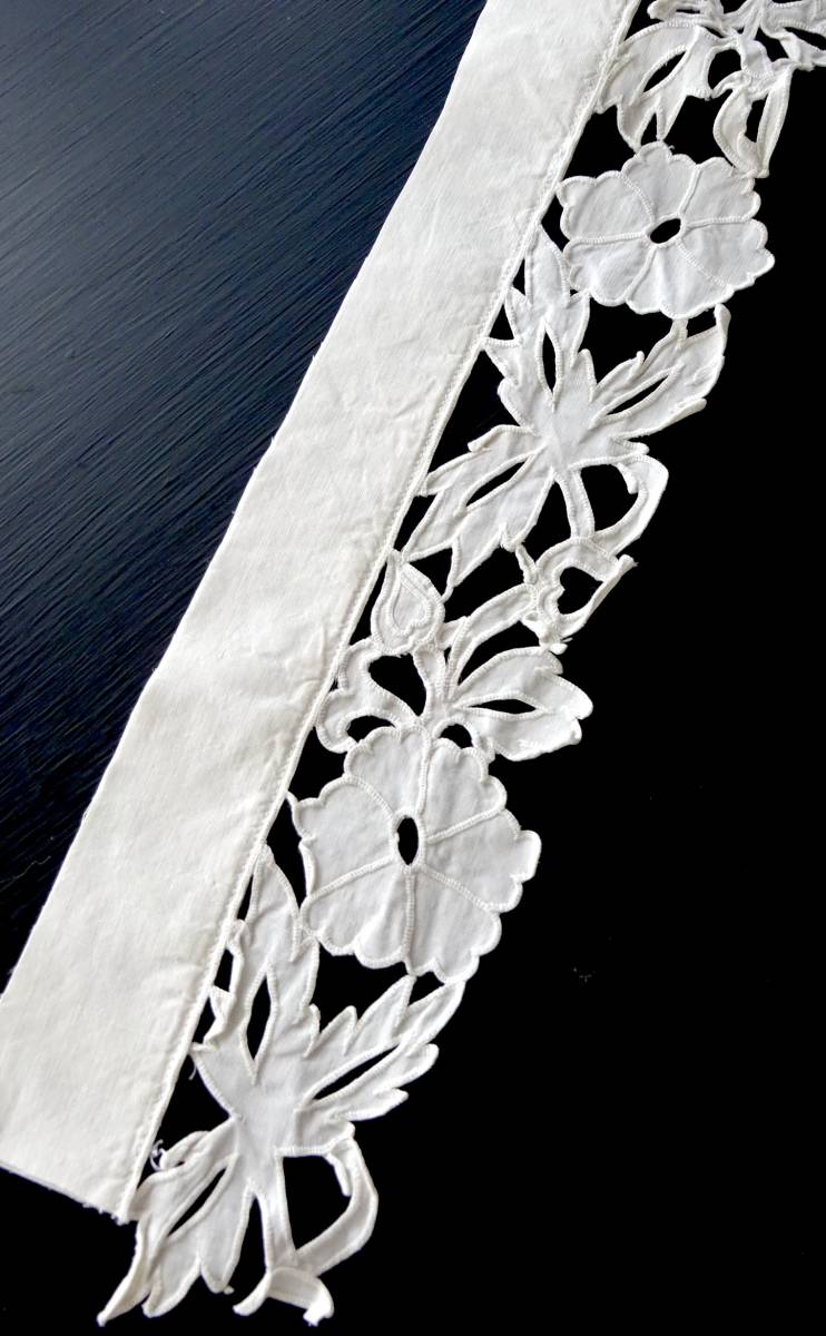 19世紀-20世紀 フランス レース アンティーク 刺繍 布縫製 古布 カットワーク スカラップ トリム チュール リメイク_画像4