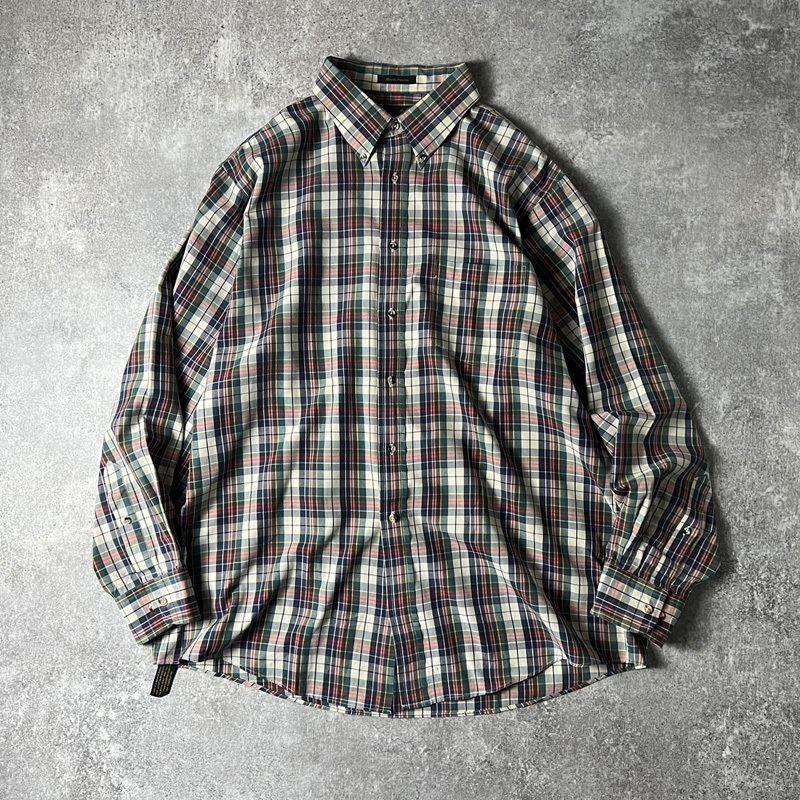 80s 黒タグ Eddie Bauer チェック コットン ボタンダウン シャツ / 80年代 ビンテージ エディーバウアー Marin Poplin_画像2