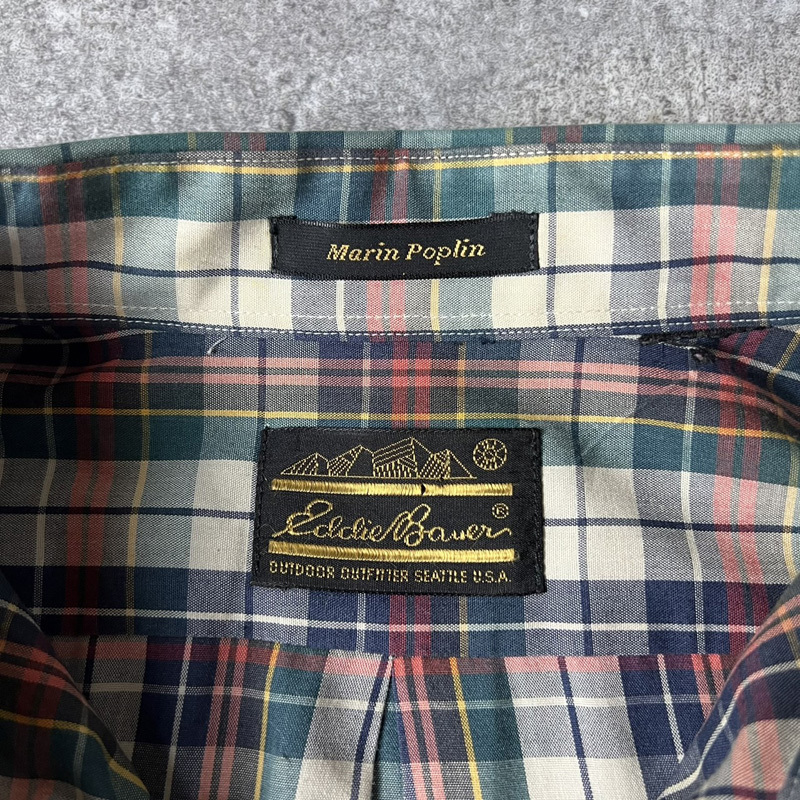 80s 黒タグ Eddie Bauer チェック コットン ボタンダウン シャツ / 80年代 ビンテージ エディーバウアー Marin Poplin_画像4