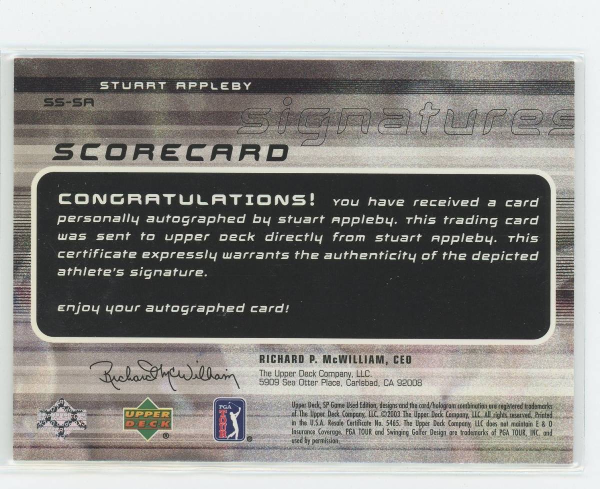 【STUART APPLEBY①】GOLF 2003 SP Game Used Scorecard Signatures_画像2