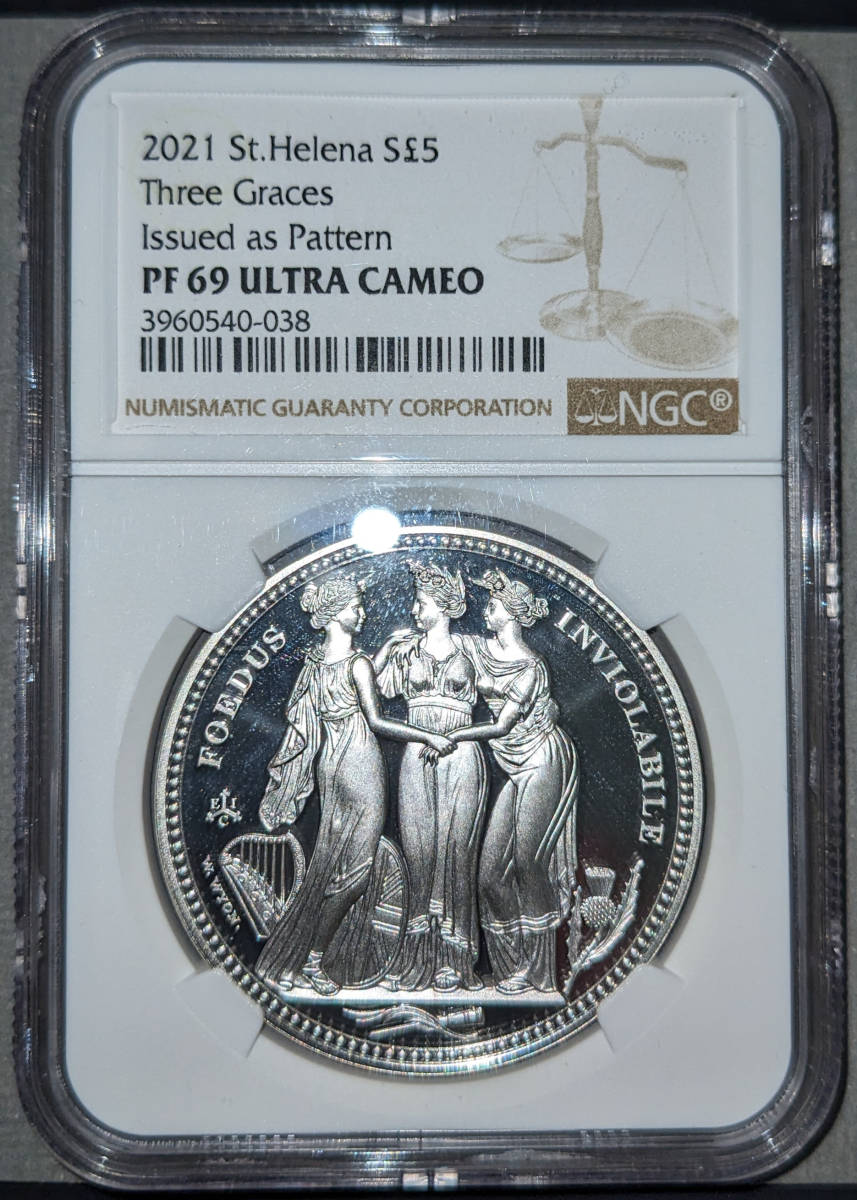 2021年 5￡ PF69 スリーグレイセス クラウン銀貨 Three Graces PF69 ULTRA CAMEO_画像1