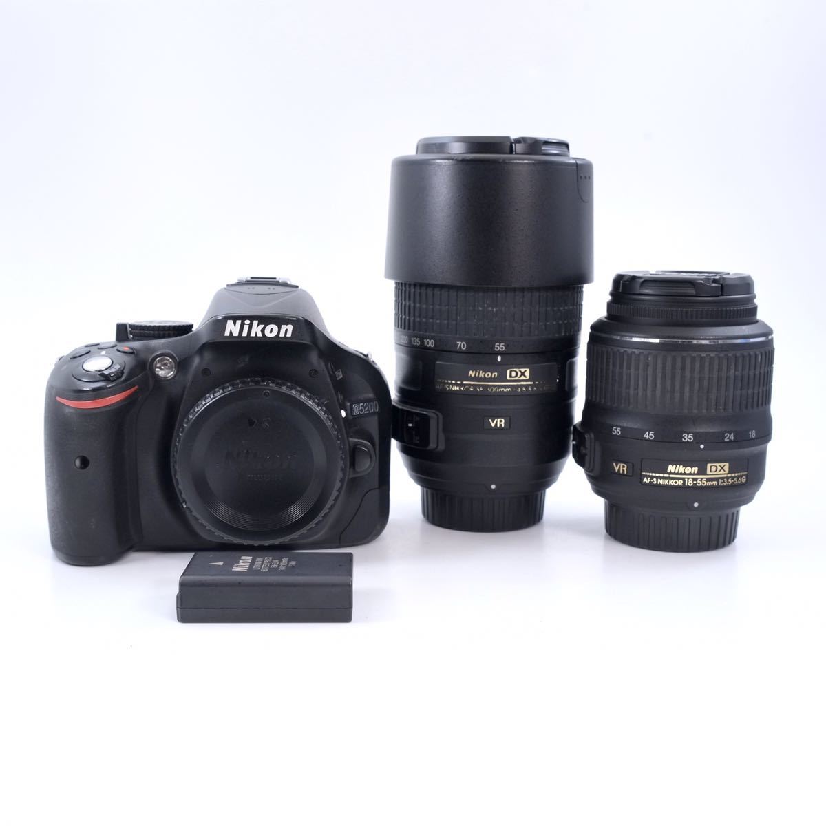 Nikon ニコン D5200、AF18-55mm、AF55-300mmED 一眼レフデジタルカメラ、 ダブルズームキット_画像1