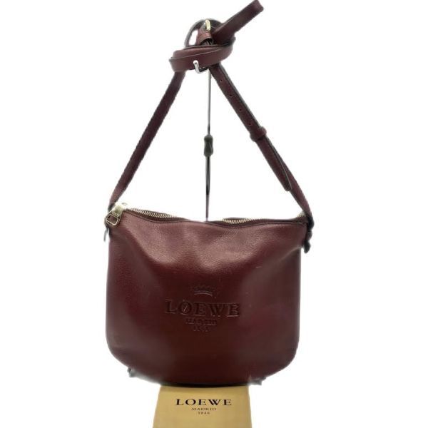 仙36 Loewe ヘリテージ 型押しロゴ ショルダーバッグ ロエベ ボルドー
