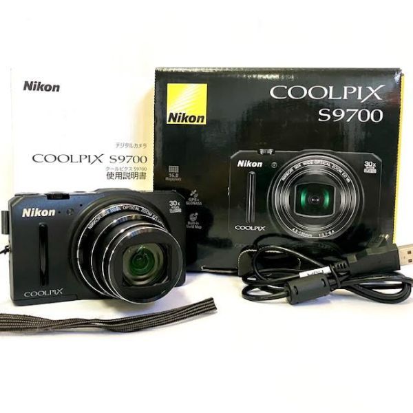 仙35　Nikon COOLPIX S9700 デジカメ コンパクトデジタルカメラ ブラックボディ ニコン クールピクス 箱付き バッテリー 充電器