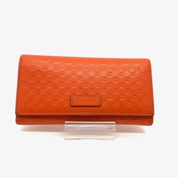 仙18　GUCCI 449396・562600 長財布 マイクロシマ オレンジカラー GG柄 二つ折り財布 箱付き グッチ グッチシマ レザー ウォレット_画像2