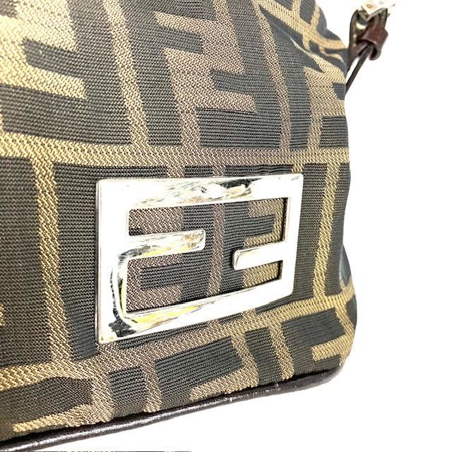 仙102 FENDI ズッカ ハンドバッグ アクセサリーポーチ ハンドバック フェンディ レザー キャンバス ブラウン系 _画像6