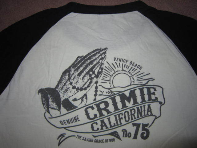 CRIMIE CALIFORNIA VENICE BEACH クライミー カリフォルニア ベニス ビーチ ゴッドハンド デカロゴ 7分袖 Tシャツ 白/黒 L ヴェニス 七分袖_画像2