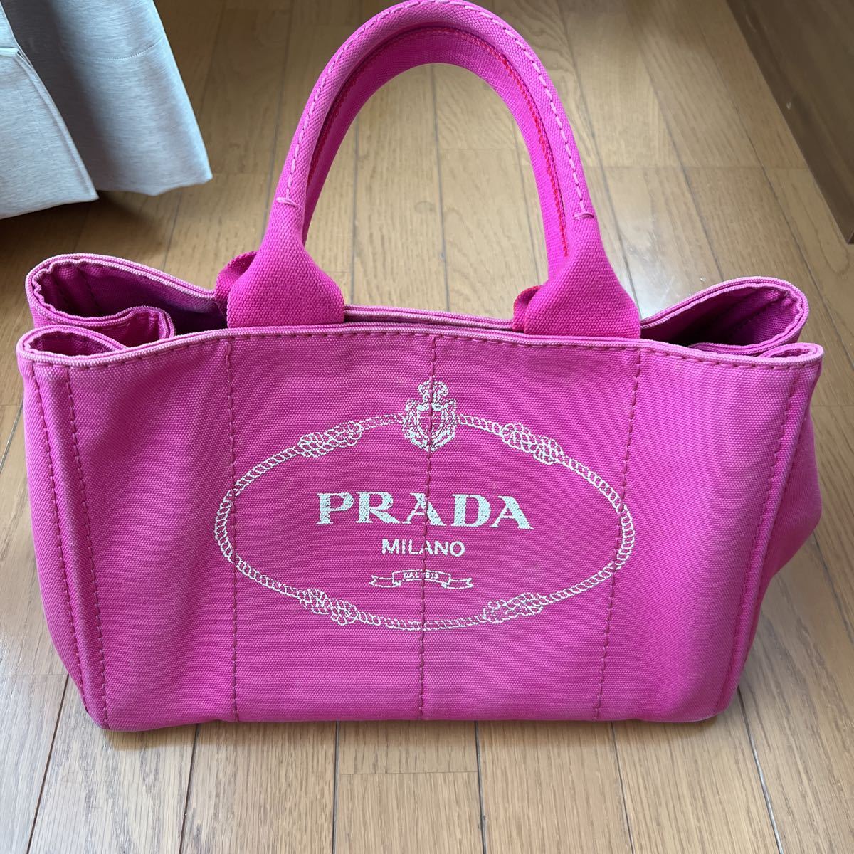 プラダPRADA カナパ トートバッグ キャンパス ピンク 手提げ-